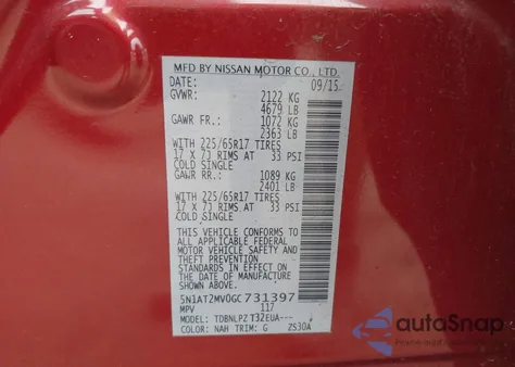 2016 Nissan Rogue S/Sl/Sv from USA, damaged, VIN 5N1AT2MV0GC731397